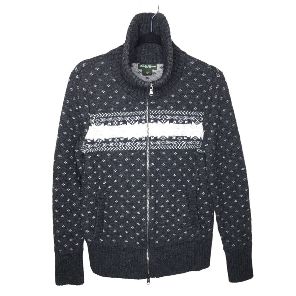 Eddie Bauer Nordic Snowflake Wool Zip‎ Cardigan Sweater